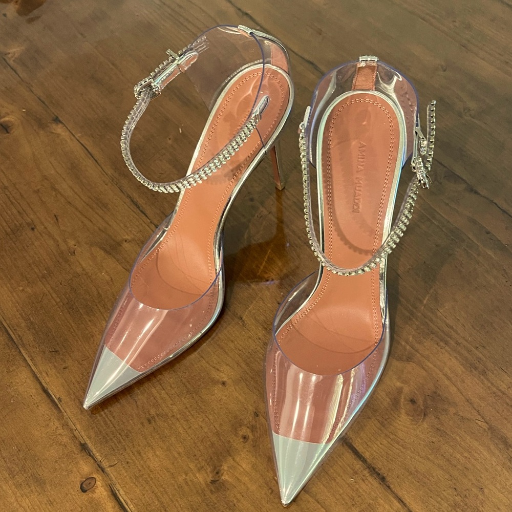 Amina Muaddi Ursina PVC Transparent Crystal Pump NWT